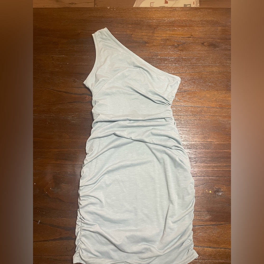 One shoulder light blue dress